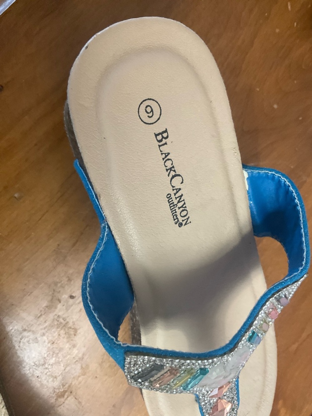 Black Canyon Outfitters Sparkles Jeweled Blue Wedge Sandals Size 9 - Picture 4 of 9